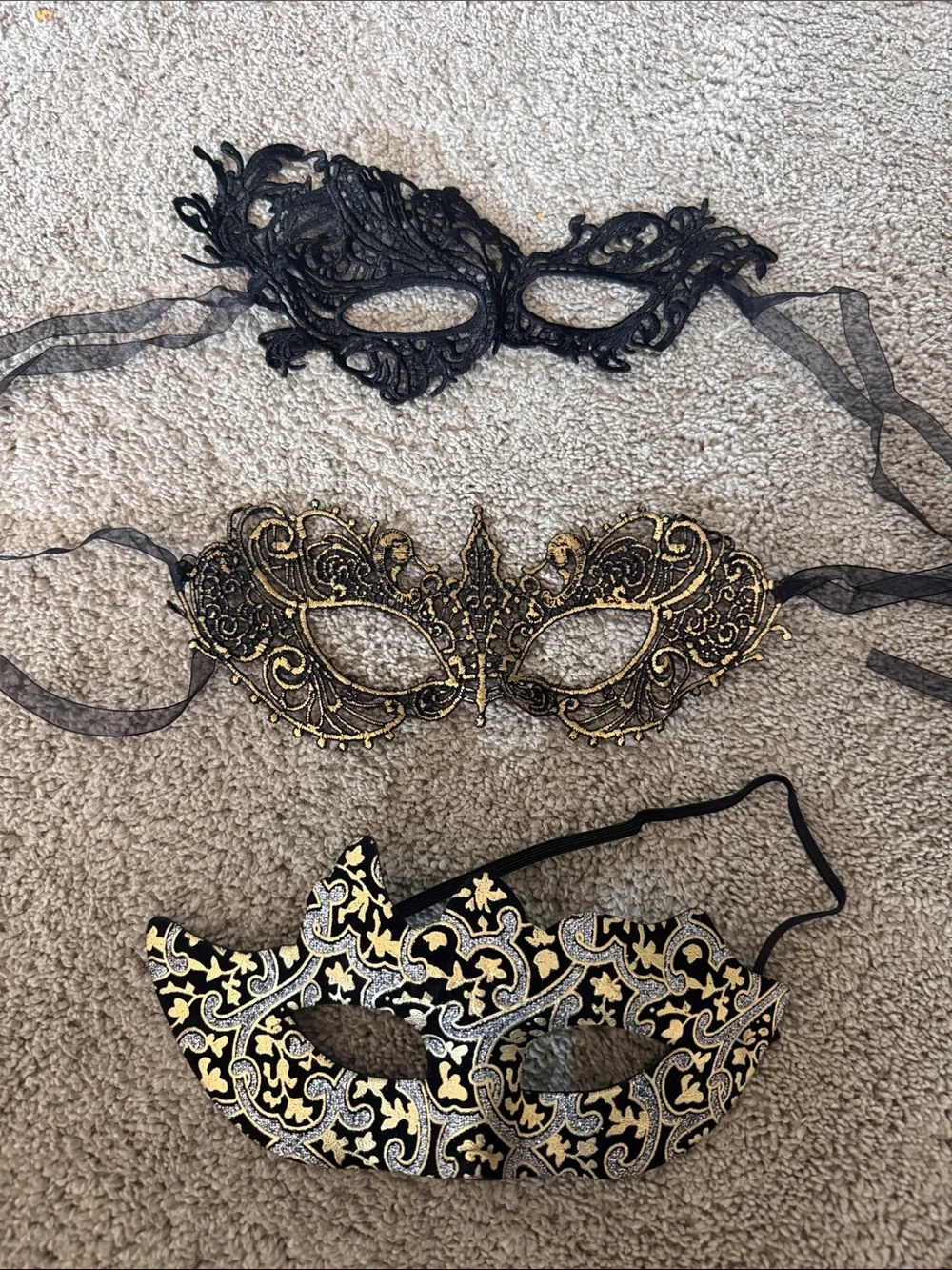 Black and Gold Venetian Lace Masquerade Masks